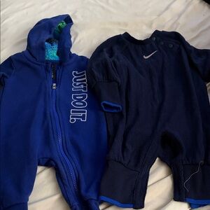 Nike Boys Blue Hooded Zip Romper & Navy One-Piece with Swoosh